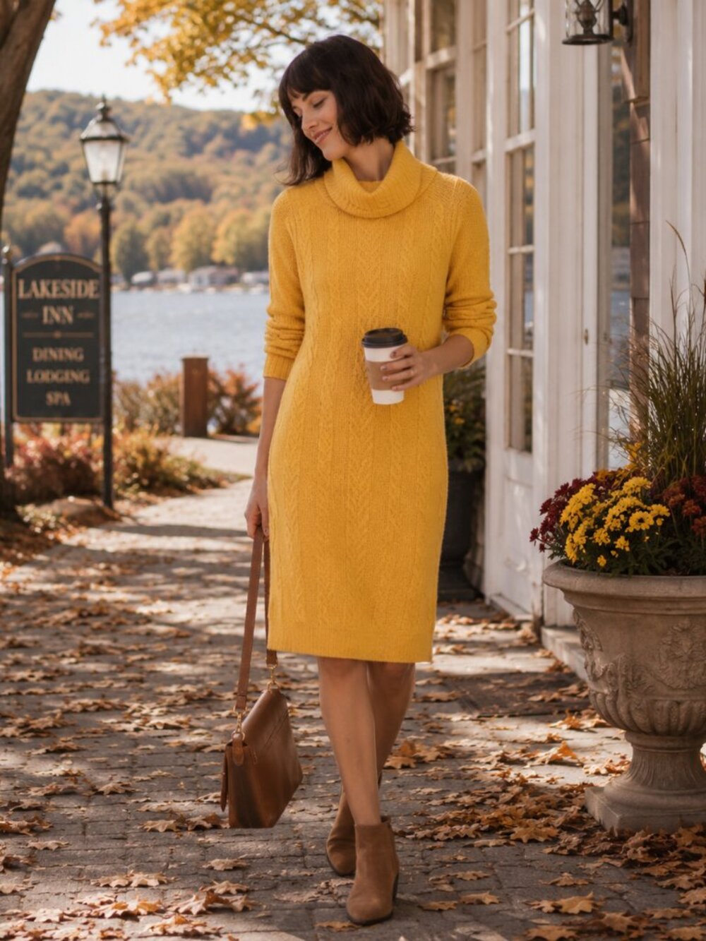 Ann Taylor Yellow Cowl Turtleneck Cableknit Long Sweater Dress New